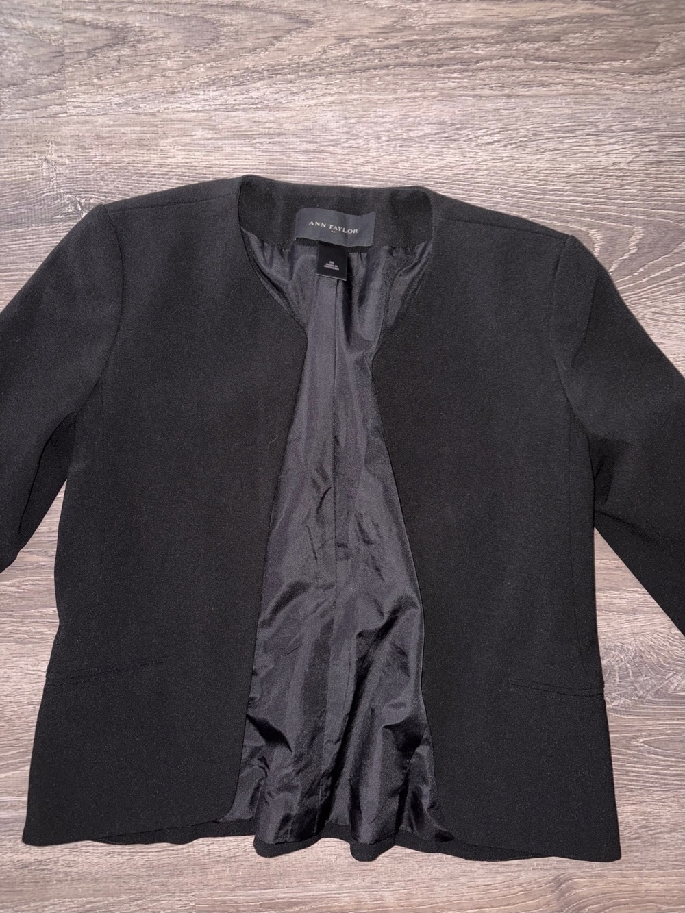 Ann Taylor Black Collarless Open-Front Blazer
